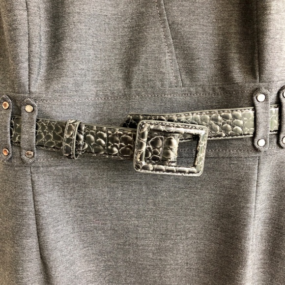 Tahari by Arthur S. Levine Belted Split Neck Sheath Dress - Size 4, gray - Picture 5 of 9